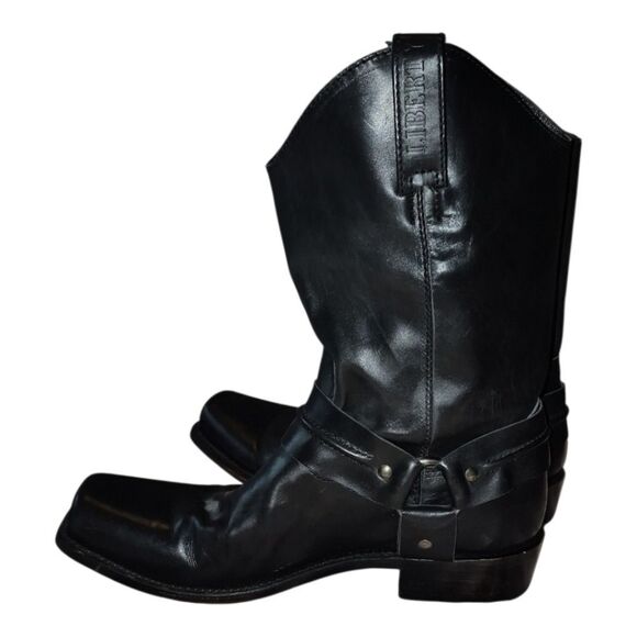 Liberty Black Men's James Distressed Leather Harness Moto Biker Boots 10 - Picture 2 of 9